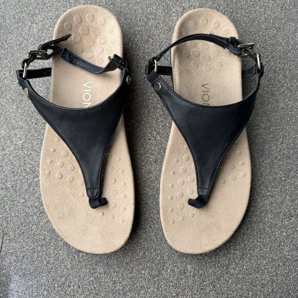Vionic Womens 9 Kirra Sandals Shoes Black Thong Slingback Orthotic Flats - Picture 1 of 5